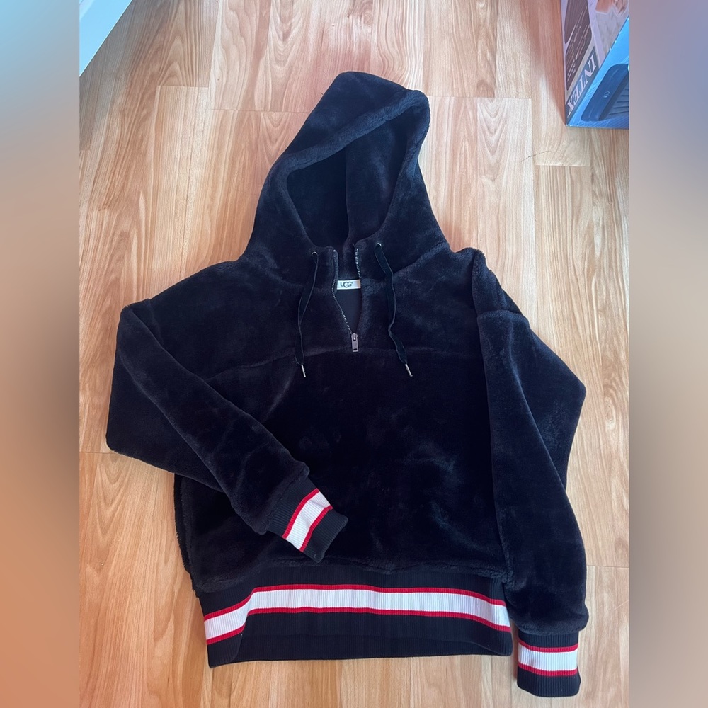 Ugg Womens Black Sherpa Fleece Hoodie Sweatshirt XS